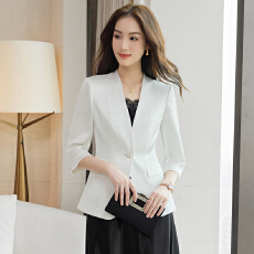 批发春夏七分袖纯色职业百搭西装外套女高级感正装无领薄款西服外套