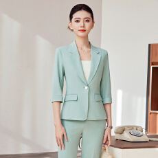 批发粉色西装外套女夏季薄款七分袖正装上衣气质小个子职业套装工作服