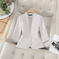 批发高端正装无领西服女夏季新款简约干练气质女神范<b class='q'>职业</b>中袖西装外套