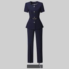 批发前台职业无领套装女<b class='q'>夏</b>季时尚气质女神范高端西装美容师短袖工作服