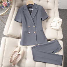 批发前台职业西装套装女夏季时尚气质女神范高端干练西装短袖工作服