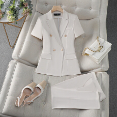 批发<b class='q'>酒店</b>前台接待职业<b class='q'>工作服</b>短袖西装外套女夏季新款干练气质西服套装
