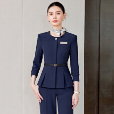 批发职业<b class='q'>工作服</b>西装外套女春秋高级感简约干练服务接待员圆领西服套装