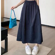 批发藏青色工装<b class='q'>半身裙</b>高腰中长款夏季宽松遮胯显瘦休闲A<b class='q'>字</b>花苞<b class='q'>裙</b>伞<b class='q'>裙</b>