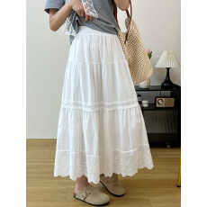 批发水溶蕾丝拼接小白裙半身裙2026春夏新款纯棉百搭勾花镂空A字裙女
