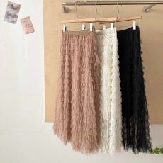 批发2026年春秋新款法式甜美浪漫风仙气网纱波点高腰A字蛋糕中<b class='q'>长裙女</b>