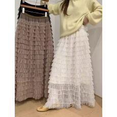 批发韩系氛围感波点网纱蓬蓬<b class='q'>半身</b>裙女2026春秋高腰A字宽松层层蛋糕裙