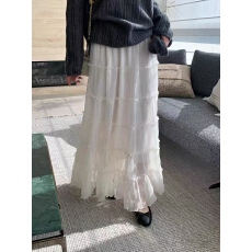 批发白色半身裙女2026春<b class='q'>夏</b>新款甜美风层层蛋糕裙休闲垂感a字大摆长裙