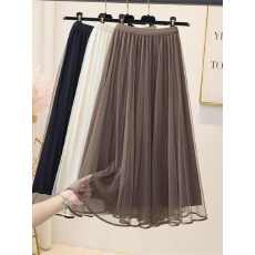 批发中长款<b class='q'>半身</b>裙女26春夏新款仙气网纱百褶A字裙简约气质遮肉长裙子