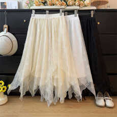 法式不规则蕾丝拼接蓬蓬半身裙女春夏季2026高腰A字宽松大摆伞裙