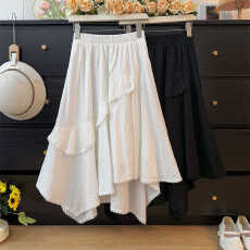 批发法式纯色不规则蕾丝花边半身裙女春夏季2026高腰A字<b class='q'>宽松</b>大摆伞裙