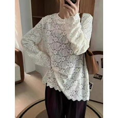 批发白色开叉蕾丝打底衫女2025秋冬新款法式宽松显瘦独特内搭绝美上衣