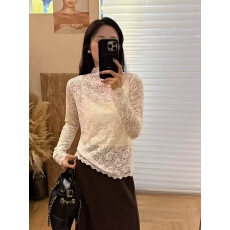 批发半高领蕾丝打底衫女秋冬2025新款修身<b class='q'>镂空</b>高级感内搭长袖网纱上衣
