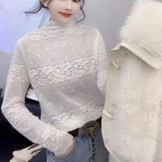 批发欧货半高领蕾丝<b class='q'>长袖</b><b class='q'>衬衫</b>女2025秋冬新款韩版时尚修身显瘦内搭上衣