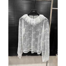 批发<b class='q'>韩国</b>东大门2025秋季新款时尚百搭圆领宽松蕾丝花边长袖衬衫上衣女