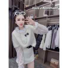 批发欧洲站2025秋冬季新款时尚法式花瓣领蕾丝衫毛毛短袖上衣<b class='q'>两件套</b>女