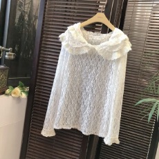 批发2025秋冬洋气双层娃娃领<b class='q'>蕾丝</b>打底衫百搭长袖可爱网纱花边内搭上衣