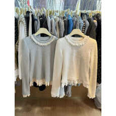 批发韩系甜美蕾丝花边拼接仿水貂毛<b class='q'>长袖</b>针织衫女秋冬减龄软糯套头毛衣