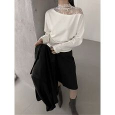 批发韩版蕾丝拼接斜肩长袖t恤女秋季时尚气质百搭<b class='q'>打底</b>衫超好看<b class='q'>上衣</b>潮