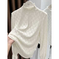 批发绝美立领磨毛蕾丝打底衫2025<b class='q'>新款</b>加厚长袖镂空设计感秋冬宽松上衣