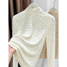 批发韩系立领磨毛蕾丝打底衫2025<b class='q'>新款</b>长袖设计感秋冬宽松上衣加绒加厚