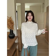 批发精致绝美喇叭袖高领磨毛蕾丝打底衫内搭叠穿秋冬网纱上衣女高级感