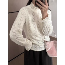 批发半高领蕾丝打底衫女秋冬季<b class='q'>新款</b>法式上衣磨毛气质韩版内搭喇叭长袖