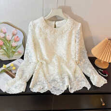 批发法式温柔风气质镂空勾花长袖蕾丝衫女秋冬25洋气减龄宽松加绒上衣