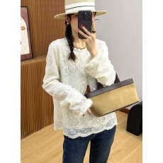批发重工<b class='q'>蕾丝</b>衫刺绣羊毛欧洲站2025冬装女新款欧货女装打底衫小衫加绒