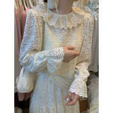 批发2025秋冬新款洋气磨毛娃娃领<b class='q'>蕾丝</b>花边针织衫女打底衫气质上衣女潮