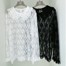 批发2025韩国东大门秋冬女装新款花边翻领长袖内搭甜美女式蕾丝衬衫