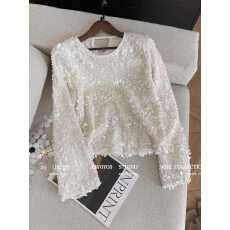 批发韩版重工亮片圆领丝绒<b class='q'>衬衫女</b>冬季2025新款高级感名媛气质长袖上衣