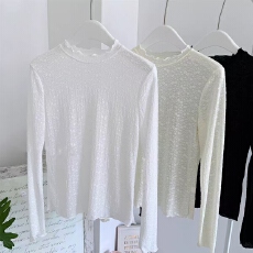 批发法式蕾丝打底衫女立领木耳边圆领肌理钩花镂空韩系叠穿内搭纱衣