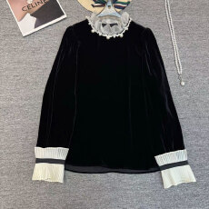 批发真丝丝绒上衣2026春季新洋气时尚<b class='q'>长袖</b>立领上衣新中式国风钉珠小衫