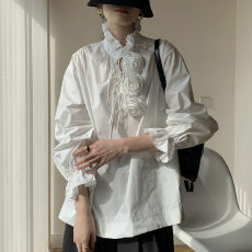 批发2025秋冬新款法式简约气质设计感立体花朵长袖衬衫时髦宽松上衣女