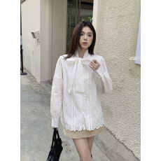 批发甜美蝴蝶结系带蕾丝边<b class='q'>衬衫</b>女2026早春新款白色长袖设计感小众上衣