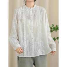 批发2026新款花边木耳领<b class='q'>蕾丝</b>刺绣提花纯棉长袖衬衫女高级洋气打底衬衣