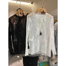 批发2026春夏季<b class='q'>长袖</b>女装新款防晒<b class='q'>上衣</b>打底衫圆领重工韩版蕾丝刺绣开叉