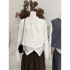 批发温柔风蝴蝶结系带蕾丝<b class='q'>长袖</b>衬衫女2026春秋高级感气质减龄百搭<b class='q'>上衣</b>