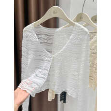 批发绝美白色冰丝开衫女春夏穿搭外搭镂空蕾丝披肩<b class='q'>短外套</b>配吊带裙罩衫