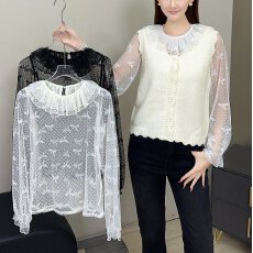批发韩系2026春秋新款时尚ins潮宽松休闲双层领蝴蝶结叠穿蕾丝打底衫