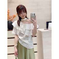 批发2026春夏<b class='q'>新款</b>短袖韩版时尚气质百搭显瘦双层荷叶领上衣女斜领露肩