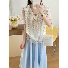 批发法式荷叶边波点雪纺短袖衬衫女2026新款<b class='q'>夏季</b>气质减龄漂亮上衣显瘦