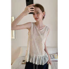 批发韩系叠穿波点宽肩<b class='q'>背心</b>罩衫女春夏季无袖芭蕾风气质法式百搭上衣潮