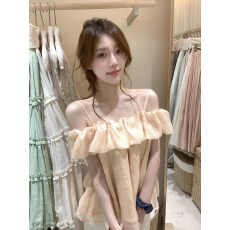 批发甜美风荷叶边抹胸吊带衫女辣妹时尚设计感显瘦百搭夏雪纺<b class='q'>上衣</b>小衫
