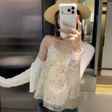 批发2026夏季新韩系减龄木耳边小碎花吊带背心+长袖防晒开衫上衣百搭