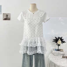 批发韩系甜美荷叶边波点吊带背心女春夏2026洋气宽松减龄叠穿透视上衣