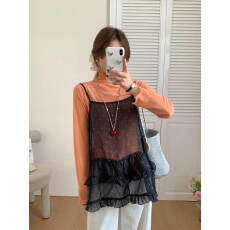 批发韩系波点蕾丝蛋糕<b class='q'>无袖</b>吊带裙女春夏新款独特别致雪纺小衫百搭减龄