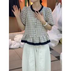 批发独特蕾丝绣花撞色短袖<b class='q'>衬衫</b>2026夏季新款减龄显瘦时尚上衣百搭小衫