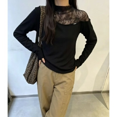 批发韩系蕾丝拼接半高领针织打底衫女秋冬轻奢高级感内搭气质绝美上衣
